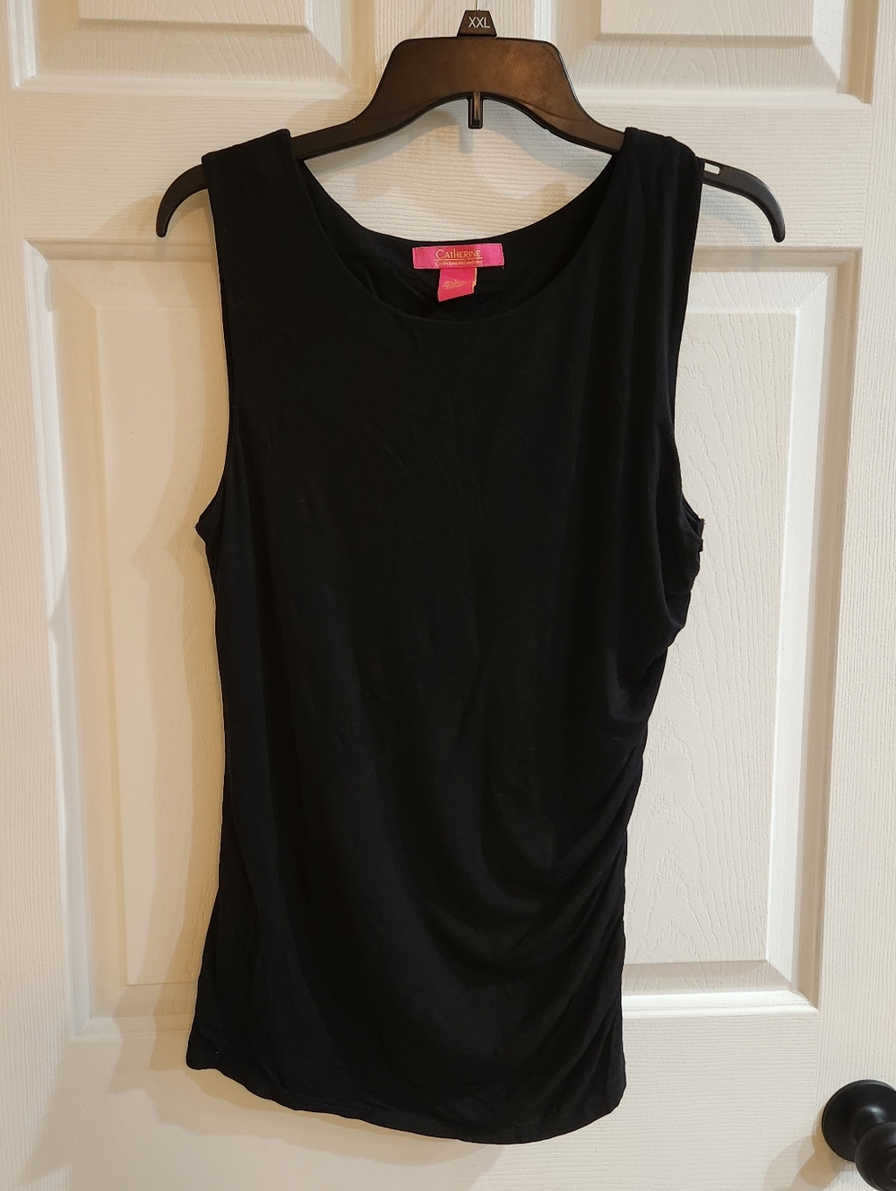 Catherine Malandrino Size L Black Side Zip Ruched Tank Top Soft Stretch